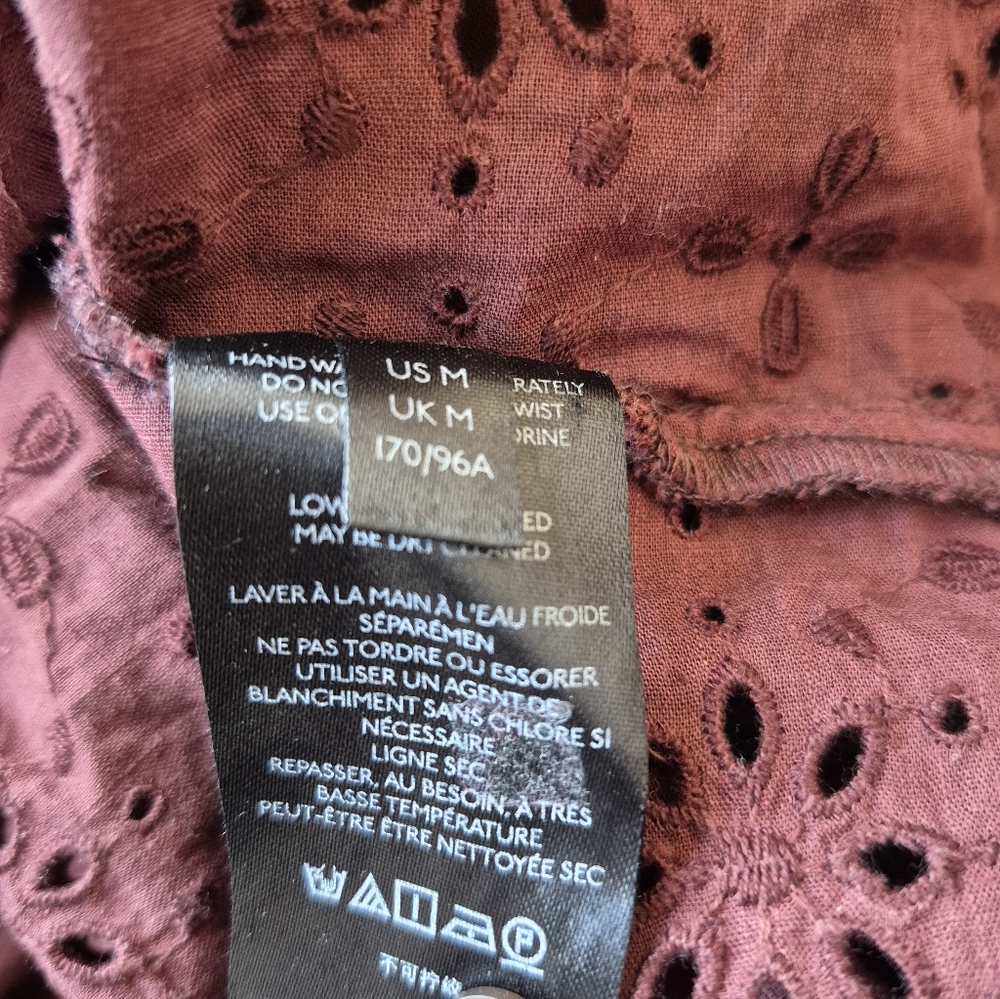 Anthropologie Top Rasberry Eyelet Embroidered Long Balloon Sleeve Size M - Picture 8 of 12